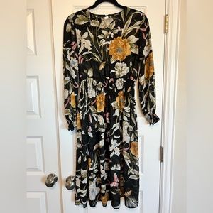 Boohoo Sheer Black Floral Longsleeve Dress